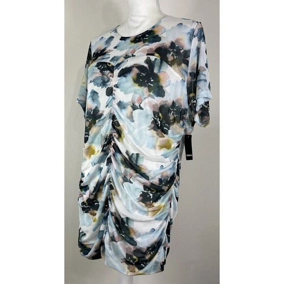 Torrid Stretch Mesh Crew Neck Ruched Top Floral Plus Size 3X (22-24) - Picture 10 of 13